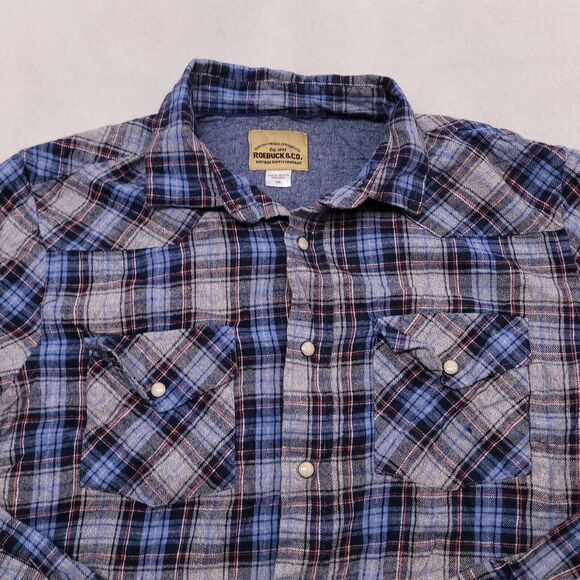 Roebuck & Co Tartan Flannel Casual Button Up Shirt Mens Size Small S Gray Blue - Picture 1 of 10